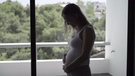 Side-view-of-beautiful-pregnant-woman